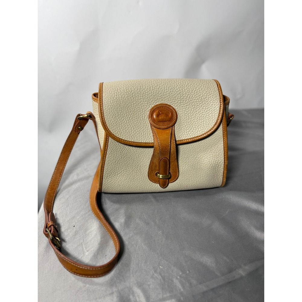 Vintage Dooney & Bourke All Weather Leather Crossbody Bag Cream Tan Pebbled